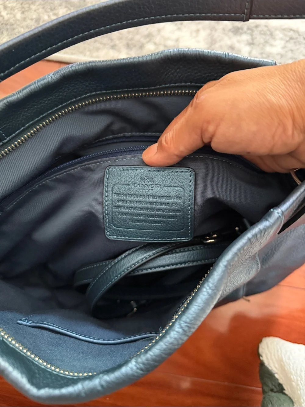 Coach Metallic Blue Isabelle East West Hobo